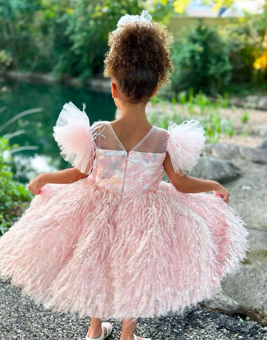 Pink Feathered Tulle TutuBanks Dress with Headband