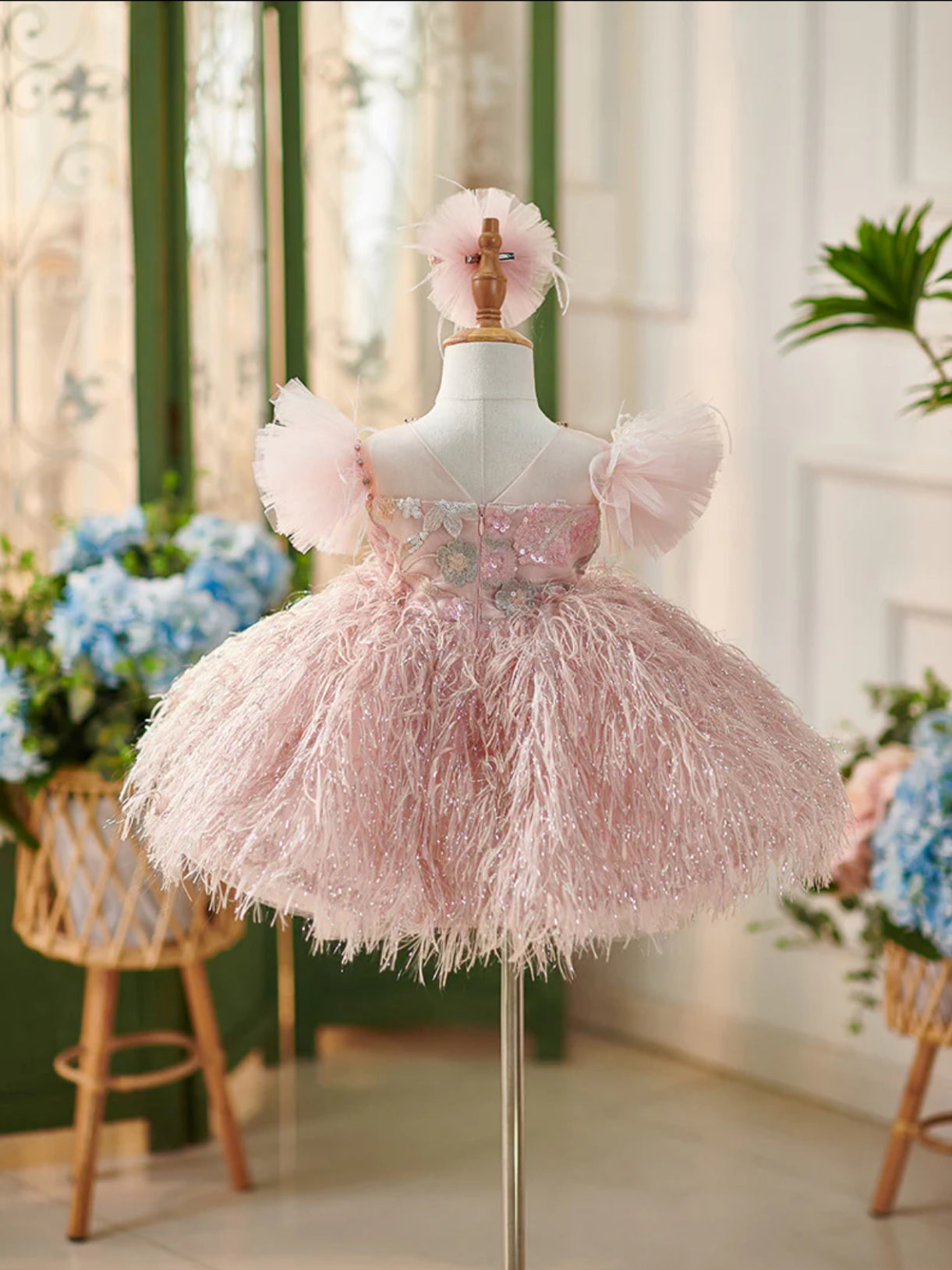 Pink Feathered Tulle TutuBanks Dress with Headband